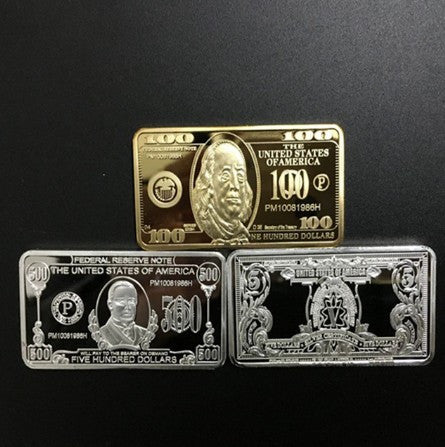5 100 500 Dollars Gold Silver Plated Coin Set
