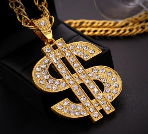 18K Gold Long US Dollar Pendant Necklace