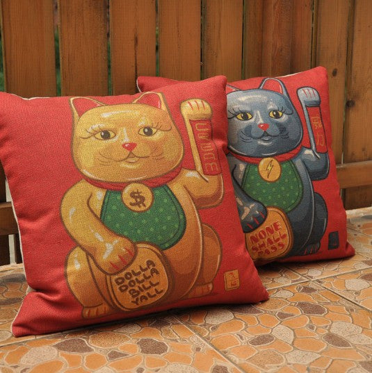 Fortune Cat Dollars Pattern Cushion Cover