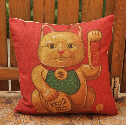 Fortune Cat Dollars Pattern Cushion Cover