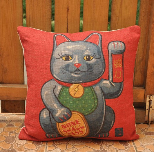 Fortune Cat Dollars Pattern Cushion Cover