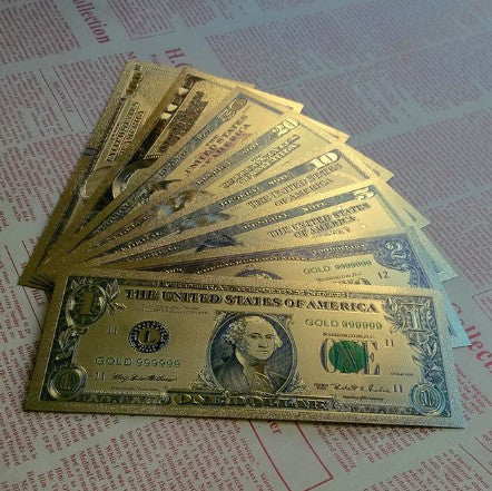 Banknotes USA Dollars Gold Foil Bill Currency